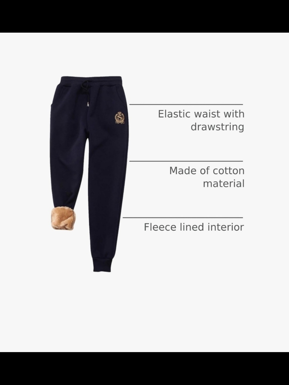 Fleeced-Lined Navy Jogger Pants
